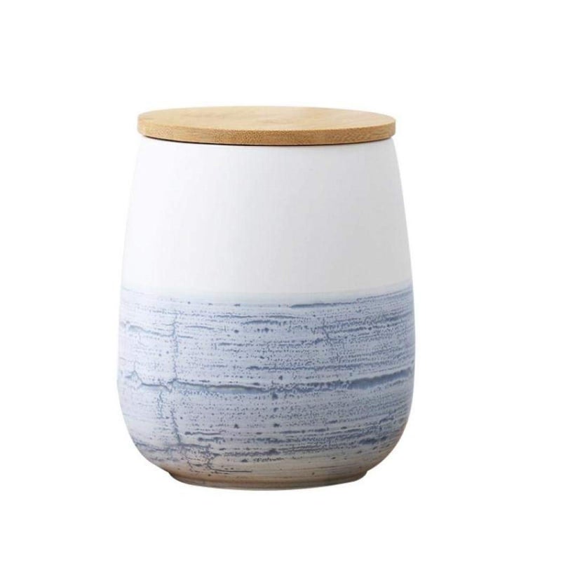milkyway Food Storage Jar White Ceramic Food storage canister with Airtight Wooden Lid for serving Coffee, Tea, Sugar, Spice and More (1000ml) - Image 1
